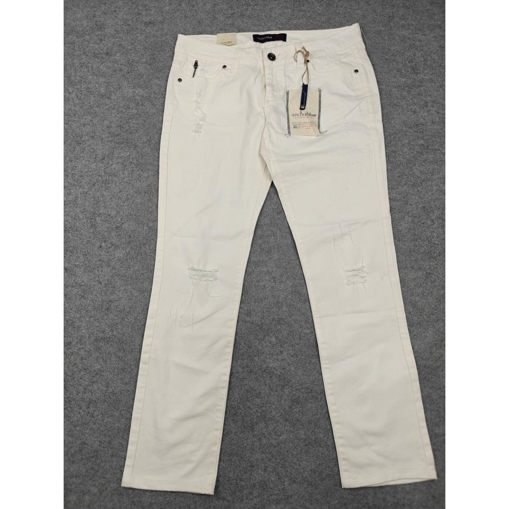 Vintage Anchor Blue Jeans Juniors 9 White Light Wash Distressed Skinny Denim New